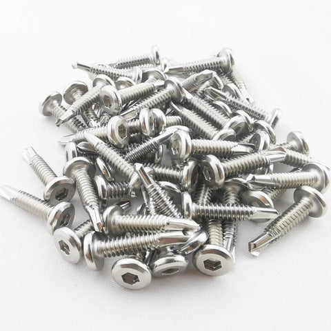 Pile of Heavy Duty No 12 Hex Socket Self Tapping Screws 1 Inch 410 Stainless Steel Self Drilling Sheet Metal Fasteners