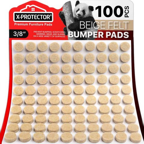 100-pack beige felt bumper pads for furniture protection against scratching and sliding, displayed in packaging