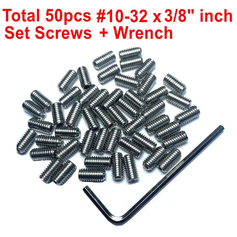 Heavy Duty 50 Piece 10-32 By 3/8 Inch Hex Socket Set Screws In 304 Stainless Steel With Allen Head Grub Screws, Includes 3/32 Inch Allen Wrench