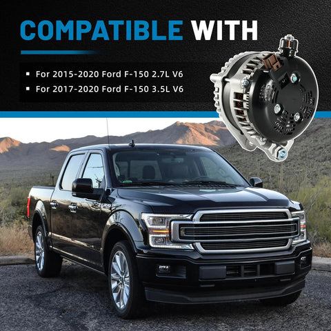 Image showing New Replacement Alternator For Ford F150 2.7L 3.5L V6 12V 225A 6 Groove Pulley Clockwise Rotation Drop In Install