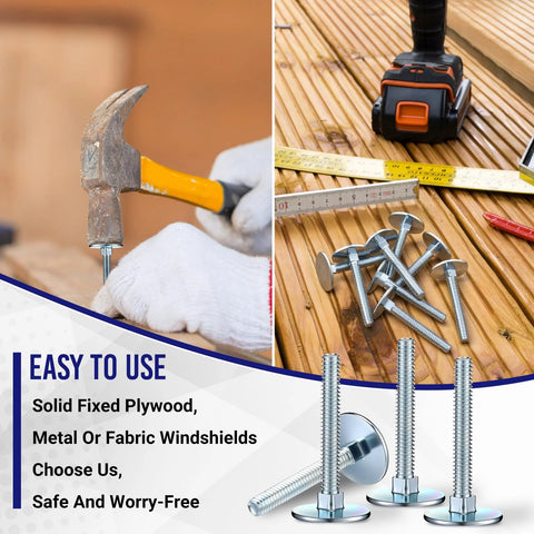 Elevator bolts, 50 pcs, 1/4-20 x 2 in, galvanized steel, flat head, for wood decks and industrial use