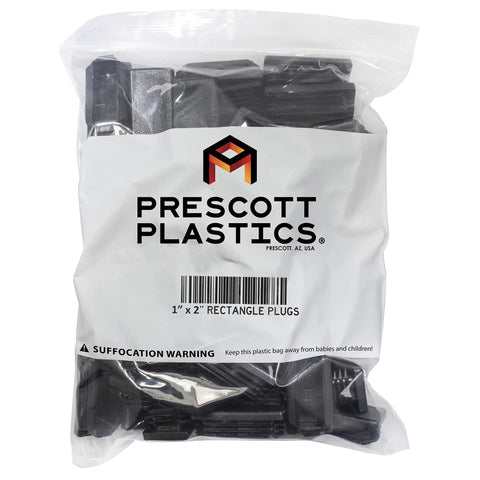 Bag of Prescott Plastics Ribbed 1x2 Inch Plastic Hole Caps For Rectangular Tubing, Black End Caps For Indoor Outdoor Use, 4 Pack