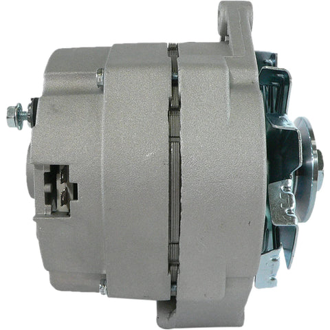 Side view of High Output 105 Amp 12 Volt External Fan Alternator Replacement For Chevrolet GMC Buick Oldsmobile Pontiac 1968 Through 1989