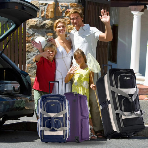 Family with 29 Inch Jumbo Rolling Duffle Bag With Eight Pockets, Water Resistant Luggage For Travel, Lightweight Wheeled Suitcase With Retractable Handle, Durable Protecflon 1200D Material For Everyday Trips Olympia