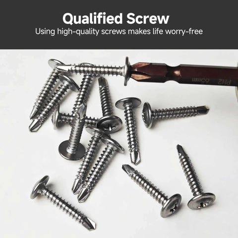 185 Piece Self Tapping Screws Assortment Kit For Metal 410 Stainless Steel Truss Head Self Drilling Screws scattered on surface