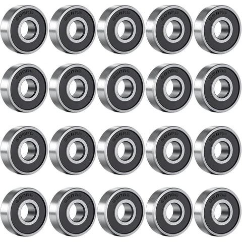20 pcs 608-2RS ball bearings, double rubber sealed, 8x22x7 mm, steel.