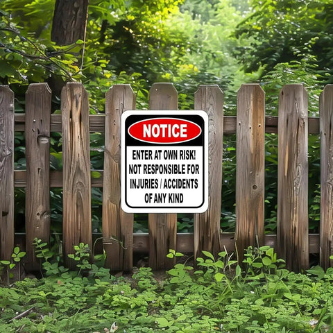 Heavy Duty Metal Caution Sign 8x12 Inches For Indoor And Outdoor Use Fire Hazard Warning Plaque installed on wooden fence outdoors.