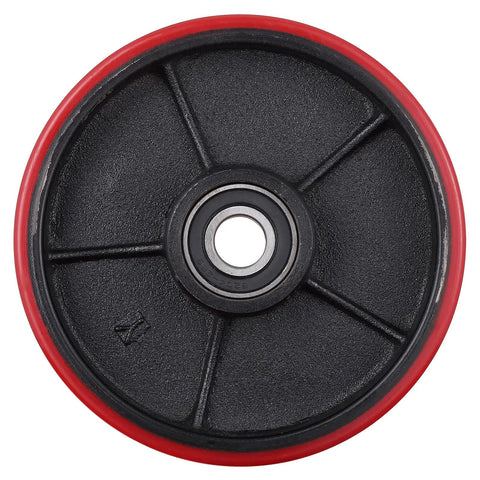 Heavy Duty Red Poly Tread Pallet Jack Steering Wheels Set 7 Inch By 2 Inch 20mm ID Bearings With Sealed 6204 Bearings Replacement