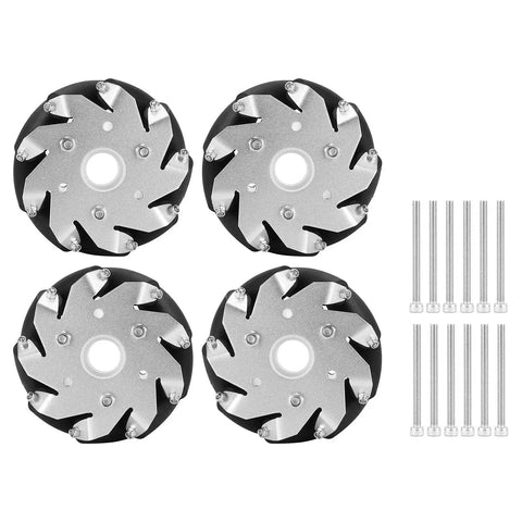 4 Pcs 100mm Steel Mecanum Wheels Set for Robot Car RC Accessories Left and Right Wheels for Omnidirectional Mobility with bolts