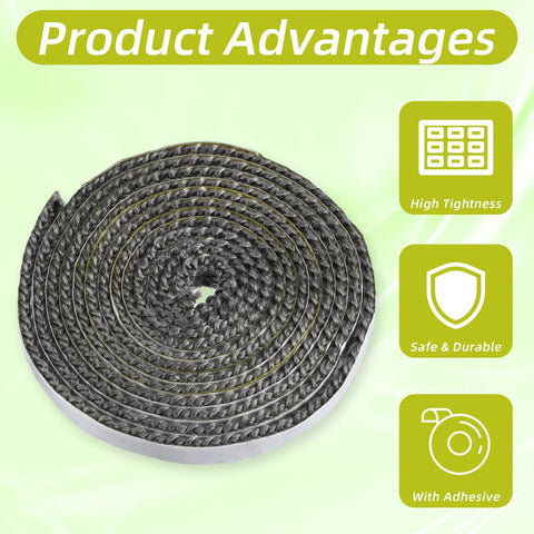 LXUEJIE fiberglass rope gasket tape, self-adhesive, gray, 79 x 0.4 in for stove and fireplace window glass