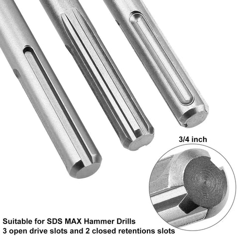 Close-up of 3/4 inch shank from Beefy 6 Piece SDS Max Hammer Drill Chisel Set For Masonry And Concrete, chromium vanadium steel