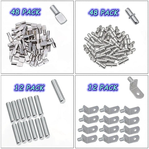 120 Pcs Shelf Pins Kit With Four Styles Nickel Plated Shelf Support Pegs For Bookcases Kitchens Cabinets And Closets shown in 4 styles