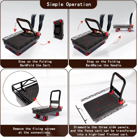 Instructions to operate 2-In-1 Heavy Duty Platform Trucks And Flatbed Carts With 1760 Lbs Capacity Detachable Solid Steel Wire Fence