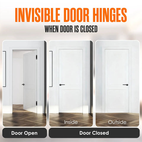 Concealed Door Hinge Set For Cabinets Bookshelves And Hidden Doors 6 Inch 180 Degree Heavy Duty Adjustable Invisible Hardware, installed view inside and outside