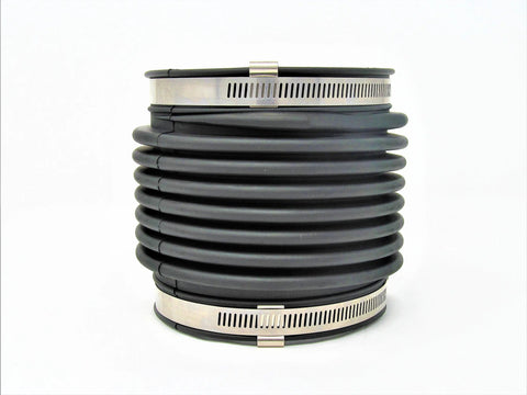Exhaust bellows, black rubber accordion hose with stainless steel hose clamps