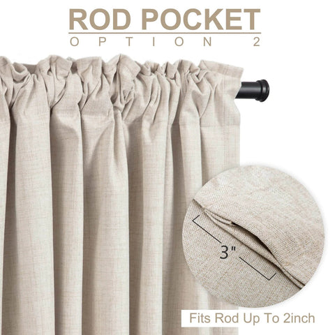 Ultimate Blackout Sliding Door Curtains For Living Room Darken The Space With 100 Percent Blackout Thermal Insulated And Noise Reducing Back Tab And Rod Pocket 1 Panel Set 100 Inch Wide By 84 Inch Long Cream showing rod pocket detail, fits rod up to 2 inches.