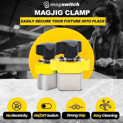 95 Pound Magnetic Jig For Woodworking And Welding Base Clamp Holder With On Off Cap, MagJig 95 By MagSwitch Yellow