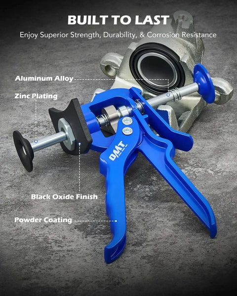Speedy Brake Caliper Compression Tool For Quick Pad Replacements showing aluminum alloy construction and blue handle