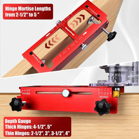 Pro Grade Aluminum Alloy Door Hinge Jig For Routers, Adjustable Hinge Template That Fits 2.5 To 5 Inch Door Hinges, CNC Machined