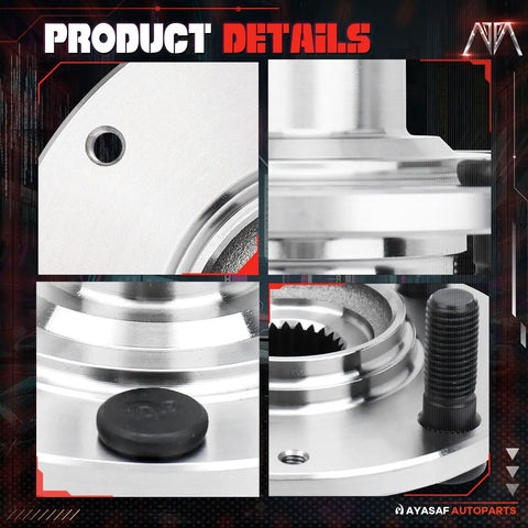 Close-up of Front Wheel Hub Assembly Driver And Passenger Side For Honda Civic 1992-2000 Dx Cx Lx Gx And 1996-2000 Civic Hx Plus 1993-1997 Del Sol Si S Bearing Hub Replacement Exact Fit Bolt On Ride Ready Durable showing bolt detail and hub structure.