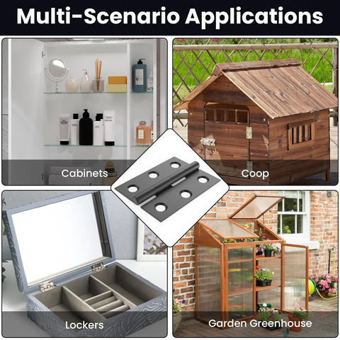 ZIUZI 16-piece black stainless steel 2-inch door hinges with 96 screws for cabinets, lockers, coop, greenhouse.