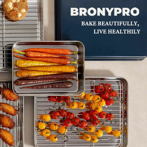 Stainless Steel Baking Sheet Set With Wire Racks Includes 3 Pans And 3 Racks In 9 12 16 Inch Sizes Non Toxic PFOA PTFE Free
