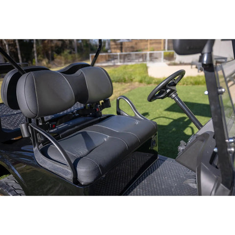 Close-up of rear seat and steering area in a Can-Am Defender