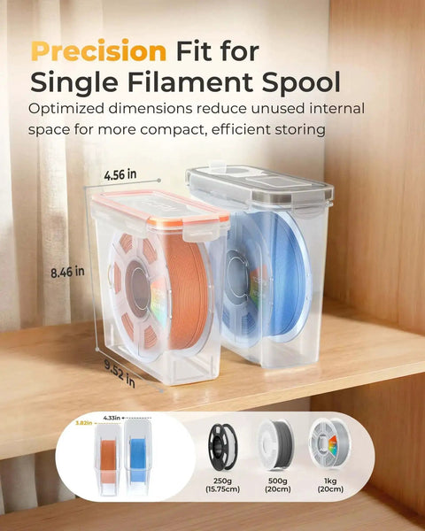 Pro Filament Storage Box For Single 1Kg 1.75mm Spools Airtight Container With Desiccants and Precision Moisture Control on shelf