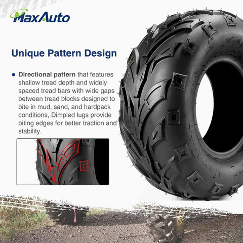 Side view of 145/70-6 Tubeless ATV Tire, directional tread pattern, ideal for go-karts, mini bikes; 4 ply, high traction.