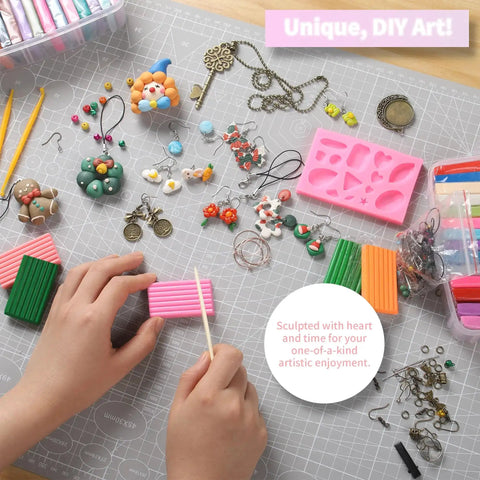 Hands crafting with 85 Color Polymer Clay Kit For Kids And Adults With 19 Sculpting Tools And 16 Accessories Oven Bake Modeling Clay Starter Set