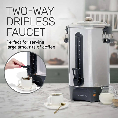 100 Cup Coffee Urn And Hot Beverage Dispenser With Dripless Faucet, Quick Brew For Big Batches, Stainless Steel Warmer