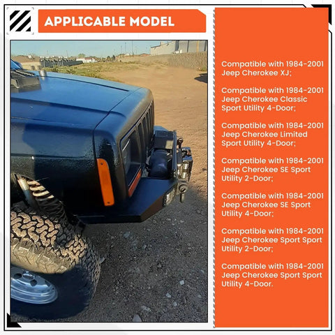 DIY Front Bumper Bare Metal Kit For 1984-2001 Jeep Cherokee XJ Winch Mount Plate installed on vehicle, side view