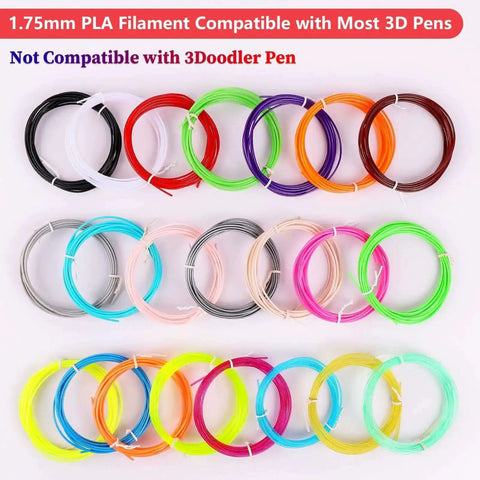22 Color PLA 1.75mm 3D Pen Filament Refills Pack, 22 colorful coils, 10 feet per color, PLA filaments arranged in rows