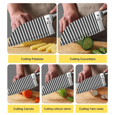 Crinkle Cutter Knife For Vegetables And Fruits With Stainless Steel Wavy Blade For Homemade Crinkle Fries And Chips Veggie Slices Perfect For Potatoes Cucumbers Carrots And Meal Prep Air Fryer Friendly Kitchen Tool.