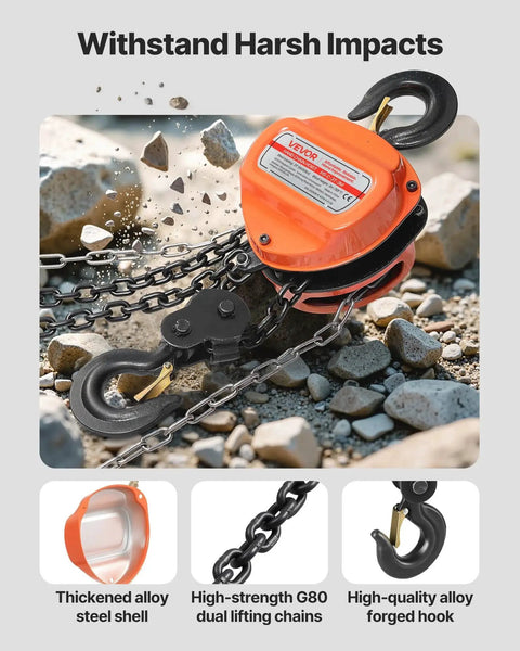 3 Ton Hand Chain Hoist With 6600 Lbs Capacity And 10 Ft Lift Height Heavy Duty on rocky ground