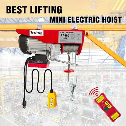 Two In One Electric Hoist Winch 1880lbs With 98ft Wireless And Wired Remotes in industrial setting.