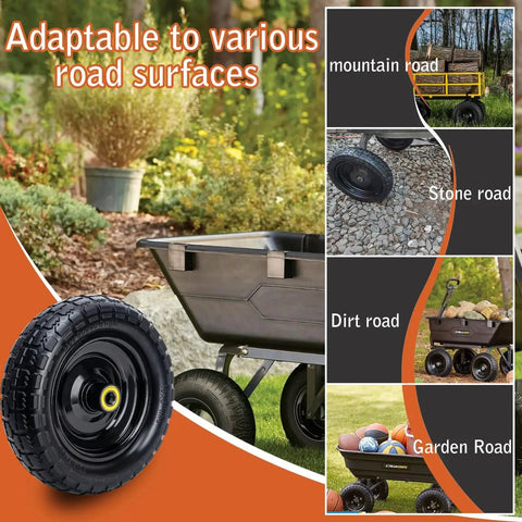 Solid 10 Inch Polyurethane Tires 4.10/3.50-4 Flat Free With 3/4 Inch Bearings And 2.17 Inch Offset Hub, 2-Pack For GOR Garden Carts