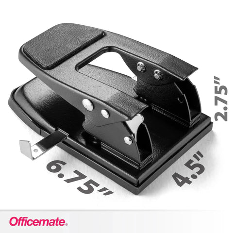 2 Hole Padded Punch For Office Use, Medium Duty, 50 Sheet Capacity, Ergonomic Padded Handles, Adjustable Paper Guide, Black