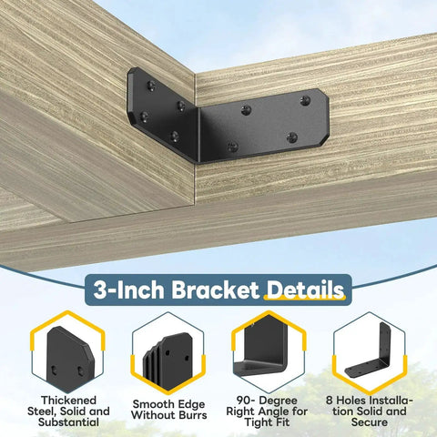 Beefy Heavy Duty 3x3x1.2 Inch L Bracket Set installed on wood post in corner configuration