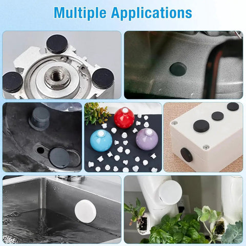 Image of Set Of 6 White Silicone Rubber Plugs For 30 To 31 Mm Round Holes showing various applications including furniture and equipment.