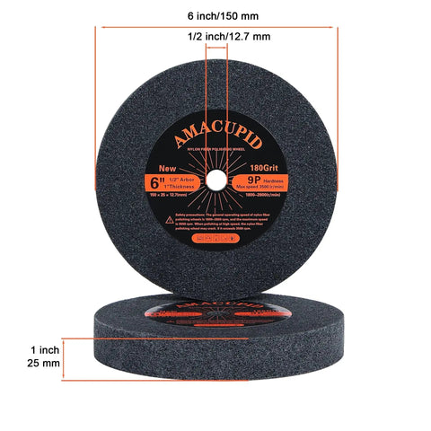 Deburring Nylon Fiber Buffing Wheel 6 Inch For Bench Grinder Polishing Machine With Silicon Carbide Abrasive 180 Grit Half Inch Arbor 9P