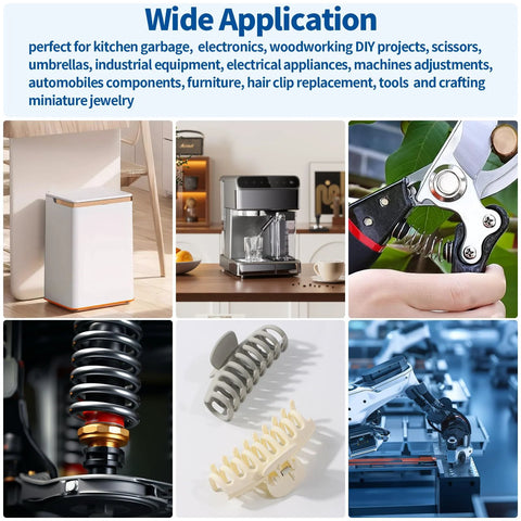 Versatile 115 Piece Torsion Springs And Mini Compression Springs Kit With 21 Sizes For DIY And Handy Home Repairs Waltool Stainless Steel Set shown in various applications like appliances and tools