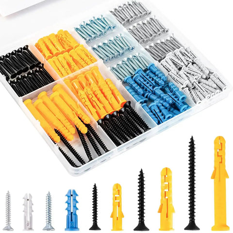 270 Piece Wall Anchors Kit For Drywall And Concrete Includes Five Essential Sizes With 27 Sets Each Plastic Anchors And Phillips Wood Screws