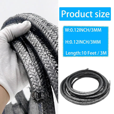 Graphite braided compression packing, 1/8 in x 1/8 in, 10 ft, for pumps and mechanical seals, Amazon BISS.