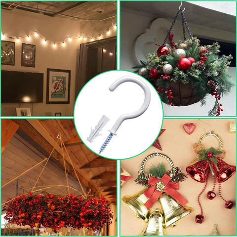 20 Pack Ceiling Hooks For Hanging Plants Two Point Nine Inch Screw In Hooks White Vinyl Coated Heavy Duty Indoor Outdoor Use Includes Plastic Hollow Pipes Ideal For Christmas Lights Cups Decor And Other Lightweight Items with decor examples.