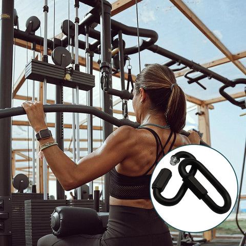 M3.5 Black Quick Link Chain Connector Set, used in gym equipment, durable alloy, corrosion-resistant, pack of 4 shown in outdoor workout