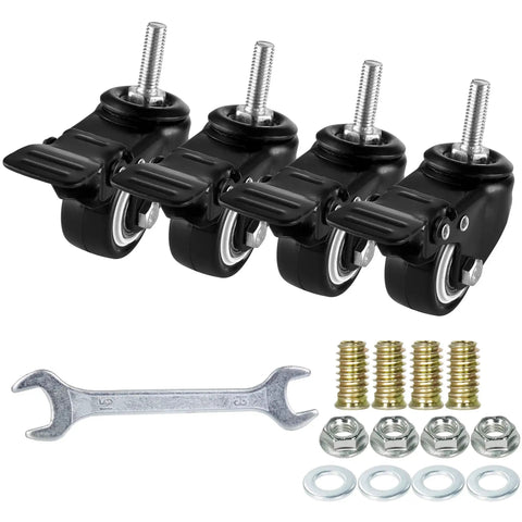 1.5 Inch Swivel Caster Wheels Set Of 4 With Locking Brakes Heavy Duty 330 Lb Total Capacity Metric M8 Stem 25mm PU Non Marking Wheels