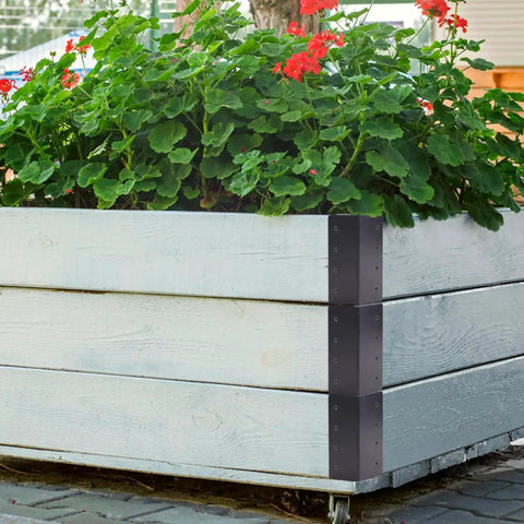 Four Pack Raised Garden Bed Corner Brackets 3 By 3 By 6 Inch Metal L Shaped Corners With Screws For Wood Frames Installed on Planter