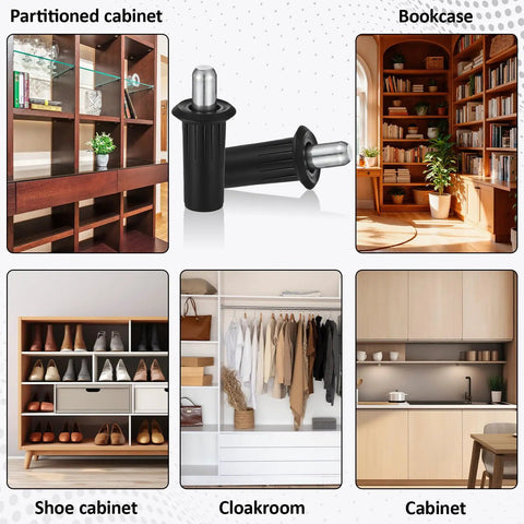 8 Piece Cabinet Door Repair Pins Set For Damper Replacement And Furniture Fittings with image of various cabinets and pins.