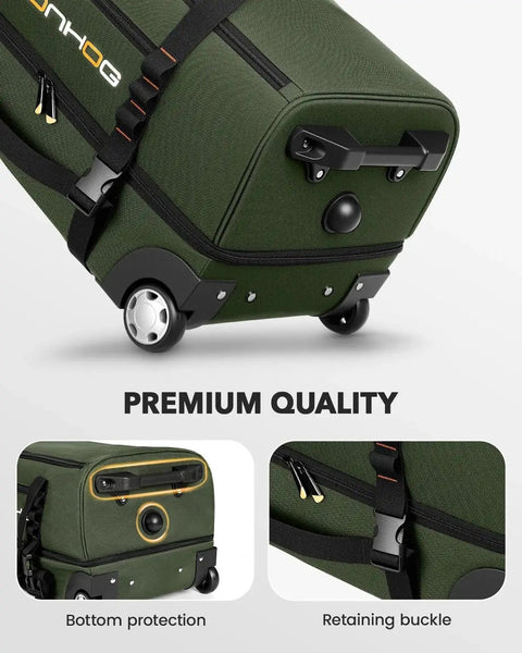 Rolling Duffle Bag With Wheels 21 Inch Travel Duffel With Shoe Compartment Water Resistant Green Luggage Bottom View